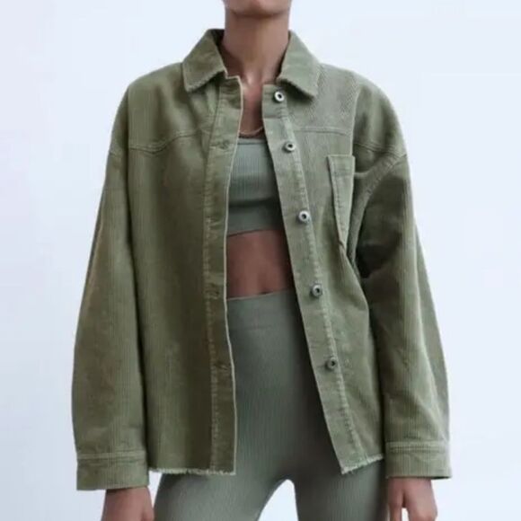 Zara Corduroy Shacket Jacket in Green Size Small - Picture 1 of 8